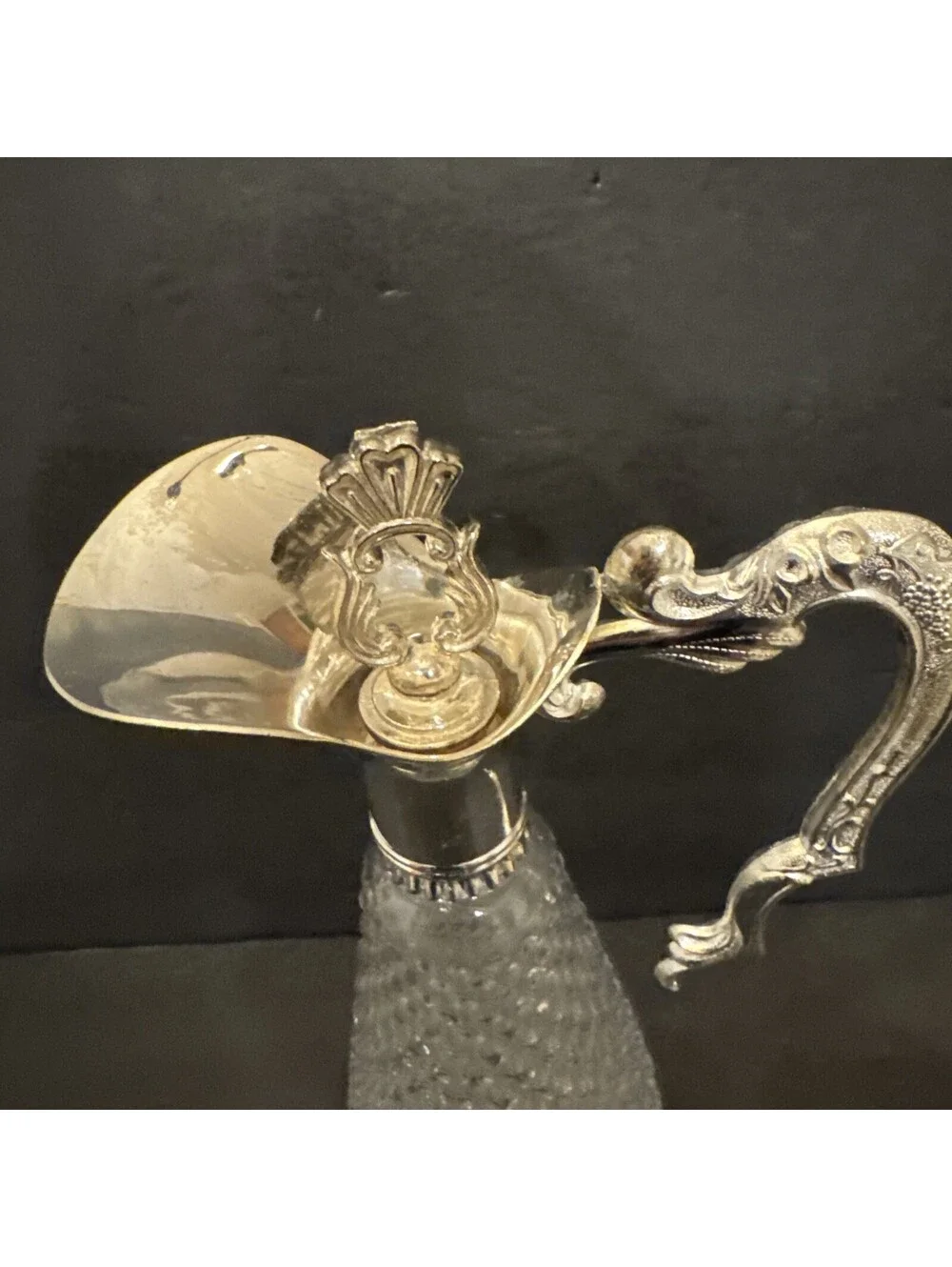 Vintage Italian Crystal Decanter Silver Plate Glass Carafe Wine Pitcher 13.5” H